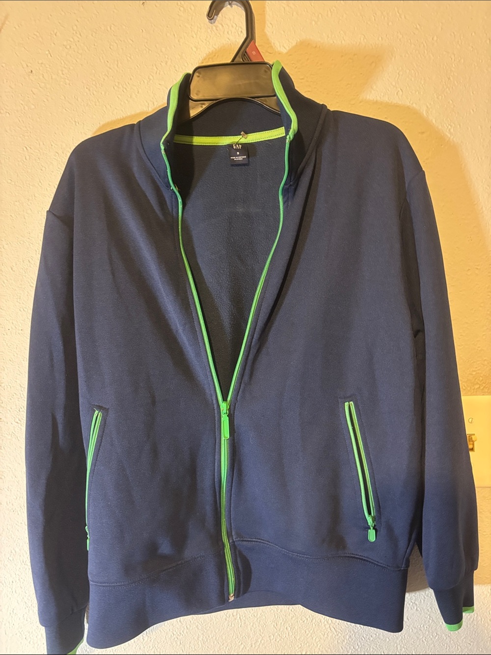 GAP Navy Zip-Up Sweater with Lime Trim
